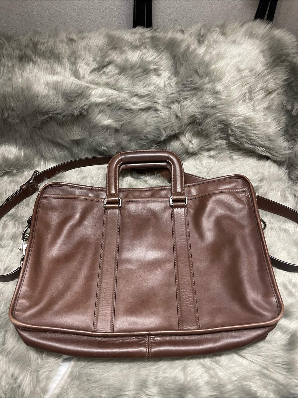 Coach Men's Brown Leather Briefcase with Top Handles